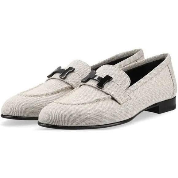 Hermes Shoes - Hermes Black White Canvas Paris Loafer BNIB 37